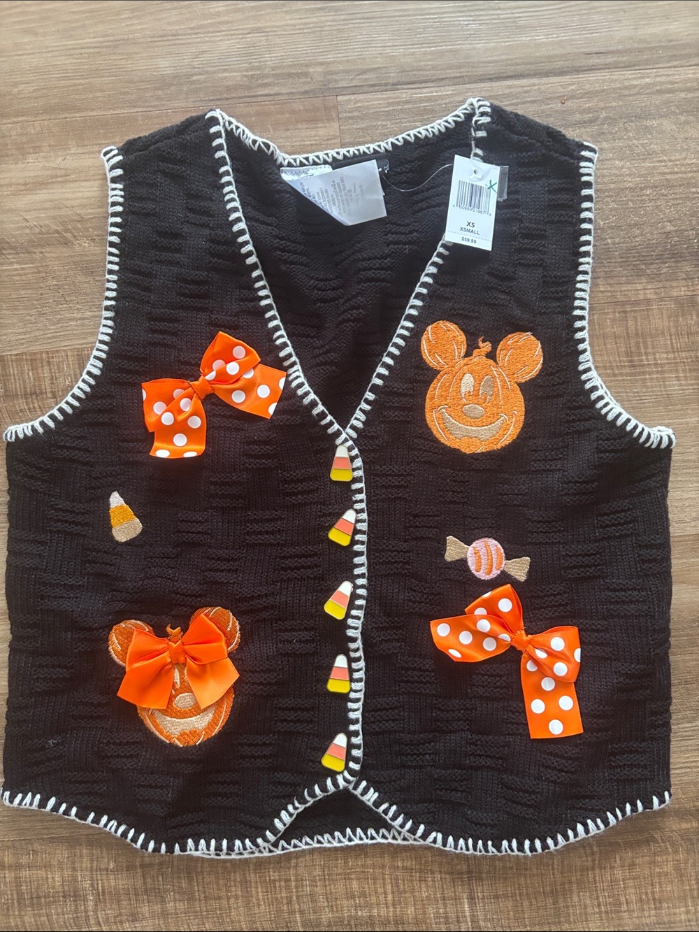 Disney Black Halloween Vest with Orange Pumpkin & Polka Dot Bows
